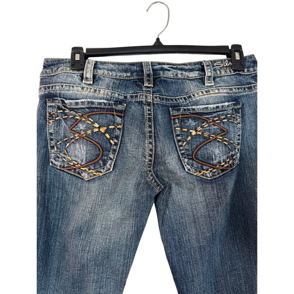 Silver Jeans Frances Bootcut Womens W31 Blue Distressed Denim Mid Rise Stretch - Picture 8 of 9